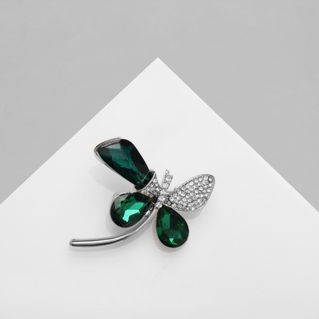 Brooch "Butterfly" crystal, white-green color in silver