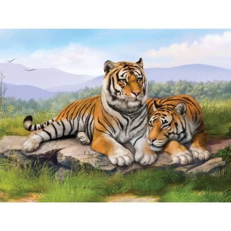 Diamond mosaic with full filling on the canvas "Tigers", 30 x 40 cm-1