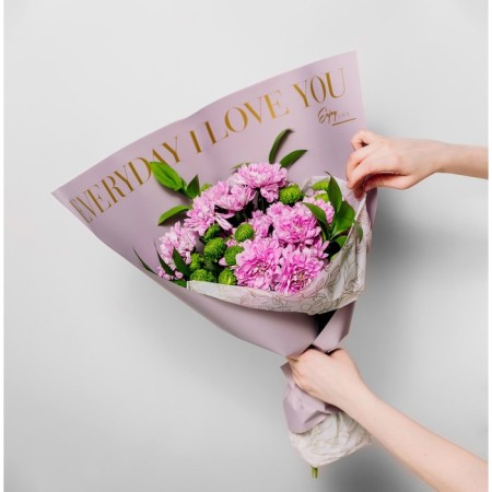 Flower film Two -way Packaging “Love You”, lilac, 56 x 56 cm-5