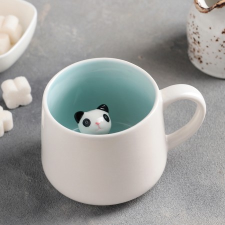 Ceramic mug with a figure at the bottom of "Hide and Humanitarianism. Panda ", 350 ml, white color