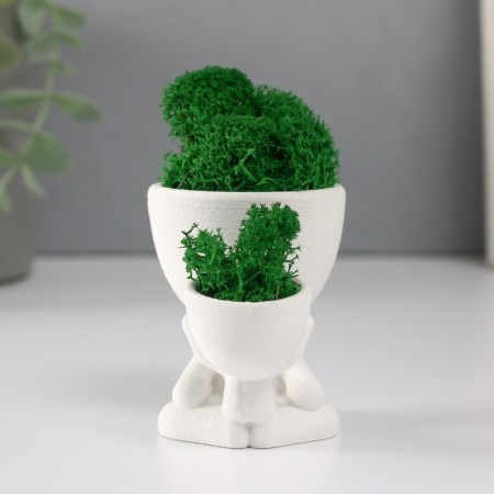 Kashpo concrete mini "Mr. Green with a baby" with moss white 5.5x8.5x6.5 cm (moss green stabil)-2