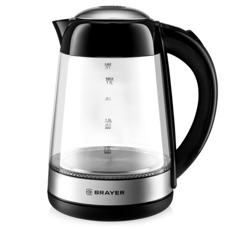 Electric kettle Brayer BR1012BK, glass, 1.7 l, 2200 watts, black-silver-1