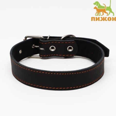 Leather collar on synthetic winterizer, 70 x 3.5 cm, Osh 45-60 cm, black