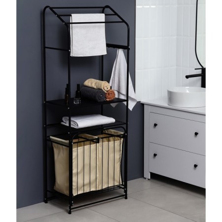 A rack with a dual laundry basket and crossbars, 2-tier, black color, 60x35x160 cm 1065649-4