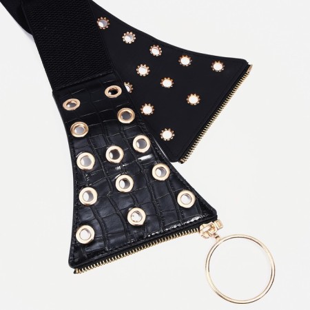 Women's belt, width 12 cm, on lightning, black color-6