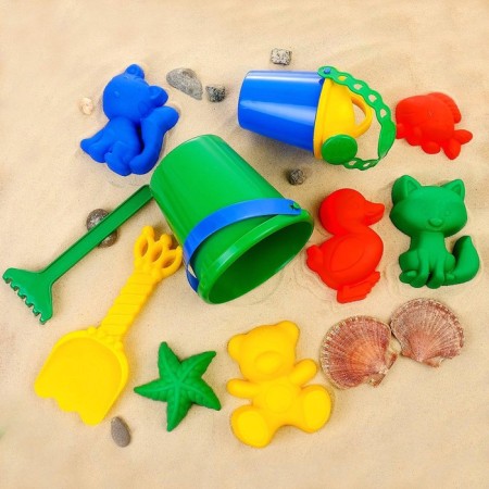 Set for playing in sand No. 113 (8 molds, scoop, watering can, rake, bucket) mix