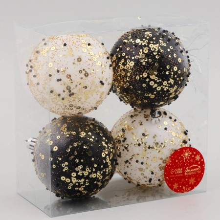 Set of balls plastic D-8 cm, 4 pcs "Muriel" shine, black white-1