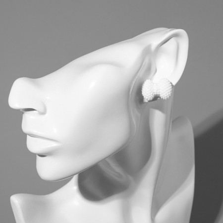 Earrings Plastic "Caramel" bow, white color-2
