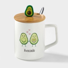 Ceramic mug with a lid and a spoon Avocado, 360 ml