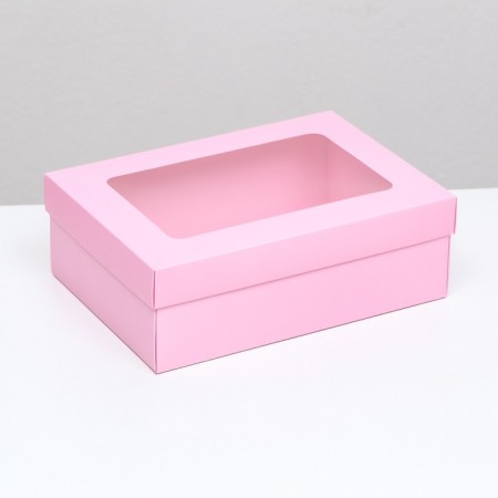 The box is folding, the lid is, with the window, the pink, 24 x 17 x 8 cm