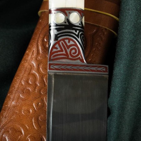 Knife Pchak Sharkhon - Bone, Erma Boot "Mehendi" Garda tin, engraving with Sadaf, 17 cm-1