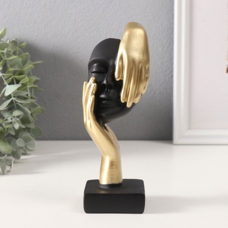 Souvenir Polystone Bust "Mask with golden hand" Black mix 4.6x5.1x17.5 cm-1