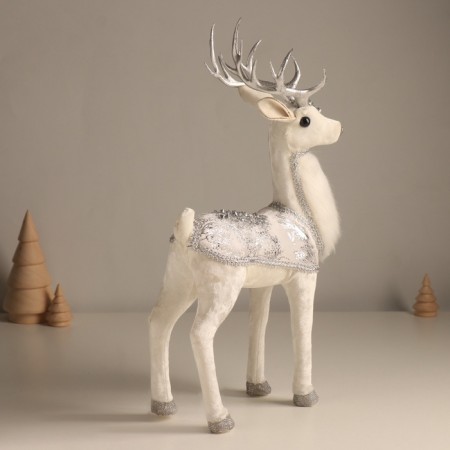 Decor "White Deer in a cape with silver patterns" 19x10x36 cm-1