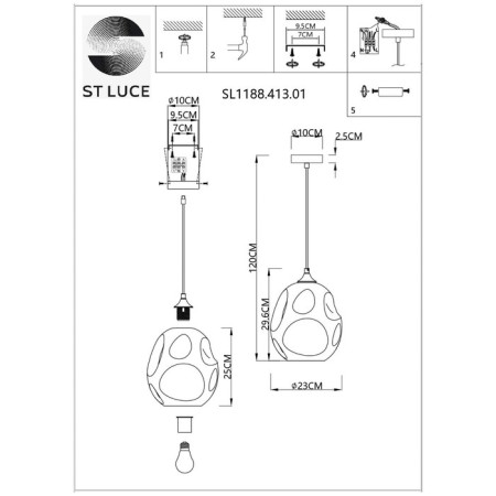 STL LUCE Sus. SL1188.413.01. Idesia. 1x60 W, E27, 23x23x29.6 cm, black color-5