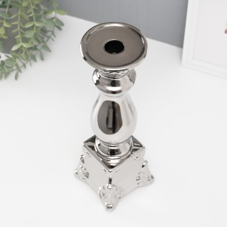 Ceramics candlestick per 1 candle "Nuovo" d = 1.5 cm silver 10x10x31.5 cm-3