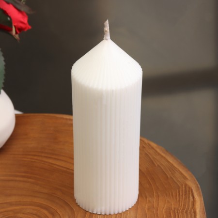 Candle-cylinder with faces, 5x13 cm, white, 10 hours-1