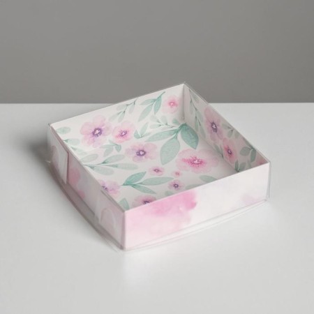 Confectionery packaging, Makarun box with PVC lid, “Spring Gift”, 12 x 12 x 3.5 cm
