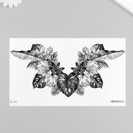 Tattoo on the body black "decoration of leaves" 24x13.7 cm