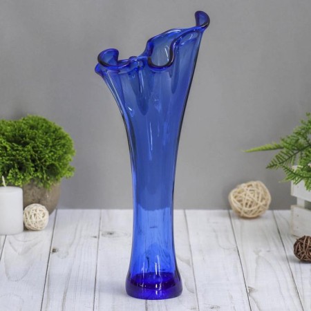 Vase "Wave" H 280 mm. from blue glass (without decor)-1