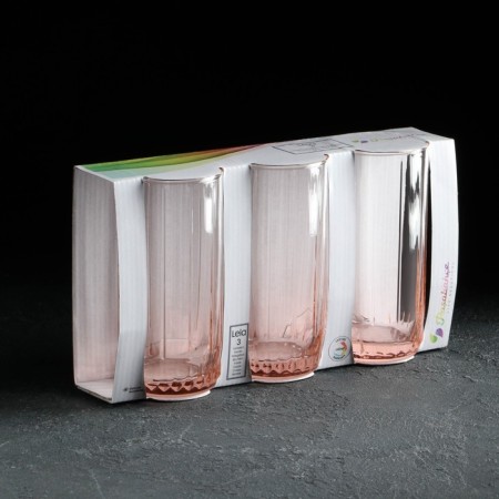 Set of glass glasses Leia, 3 pcs, 310 ml, pink-2