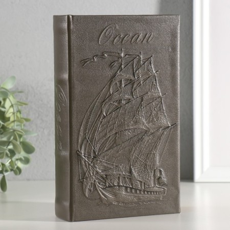 Safe-book wood to the leatherette "sailing ship" 21x13x5 cm