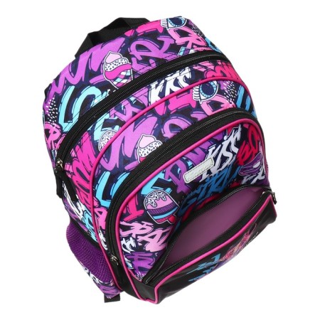 School backpack 38 x 27 x 17, ergonomic back, Devente Attomex Basic, Yes Girl, purple 7033439-7