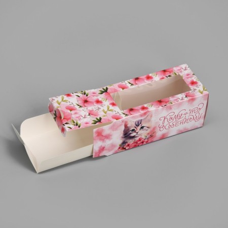 Box for Makarun, confectionery packaging "Cat Flowers", 12 x 5.5 x 5.5 cm-2