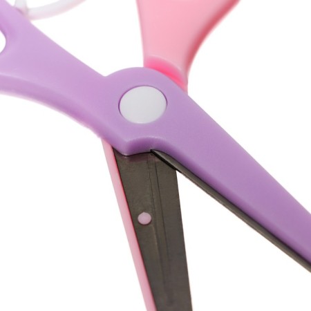 Plastic scissors 13 cm, latch, with metal blades and rounded ends, safe, mix-6