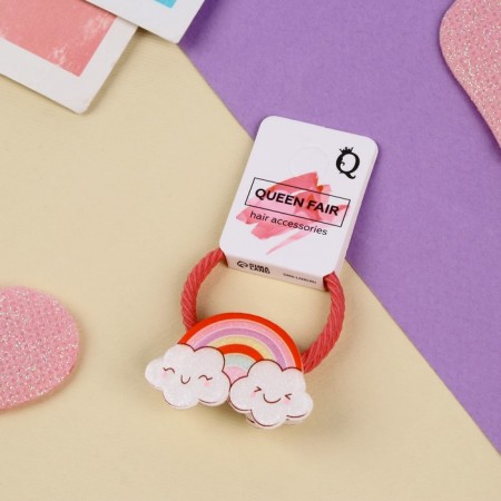 Hair gum "Gloss" (set 2 pcs) Rainbow, 3 cm, red