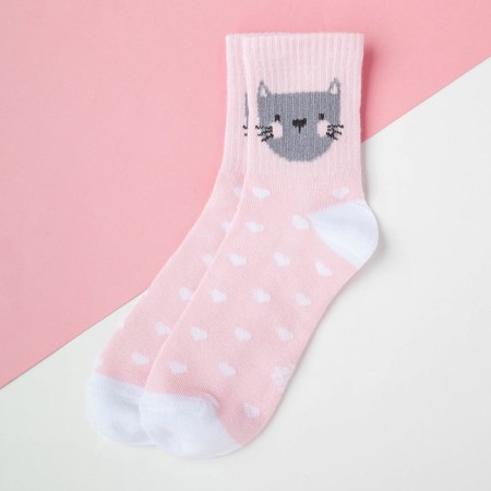 Children's socks kaftan "cat", size 16-18, pink color-1