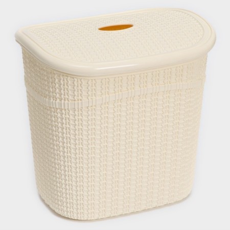 Set for the bathroom 7 objects: basket 4 pcs, basket for linen, bucket for garbage, ruff, beige color-2