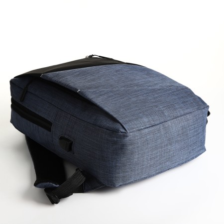 Young youth backpack with a zipper, 2 pockets, with USB, black/blue color-4