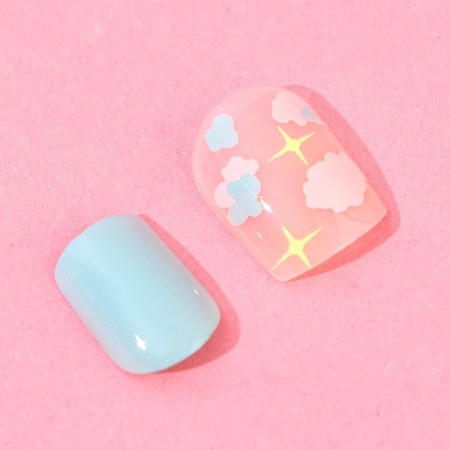 Pink clouds, 24 pcs, adhesive plates, square shape, glossy pink/beige/blue.-4