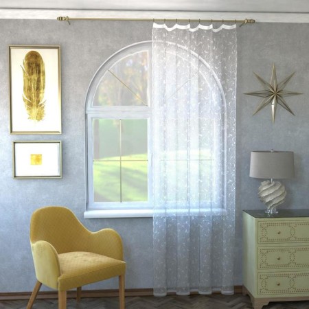 Tulle on the curtain tape, 145x250 cm, white color, 100% polyester