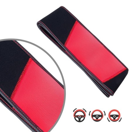 DSV steering wheel cover with inserts, perforation, neoprene, Black+ Red, size M-2