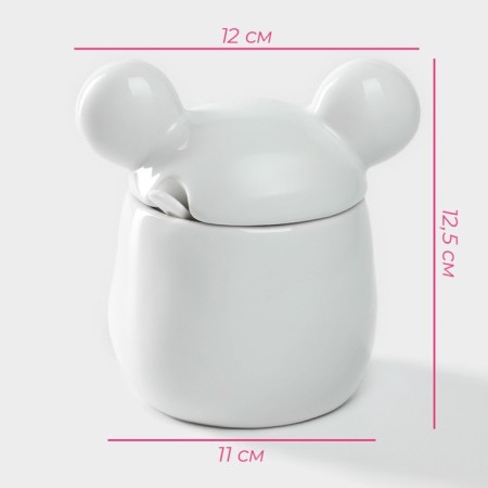 Sugar bowl ceramic shares "Mishka Otto", 400 ml, 11 × 12 × 12.5 cm, white color-2