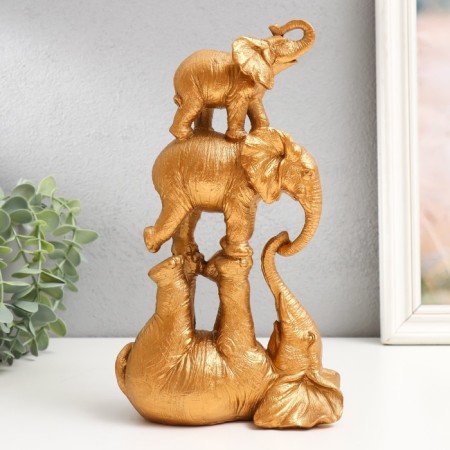 Souvenir Polystone "Pyramid from Elephants" Gold 7.7x14.5x25 cm-3