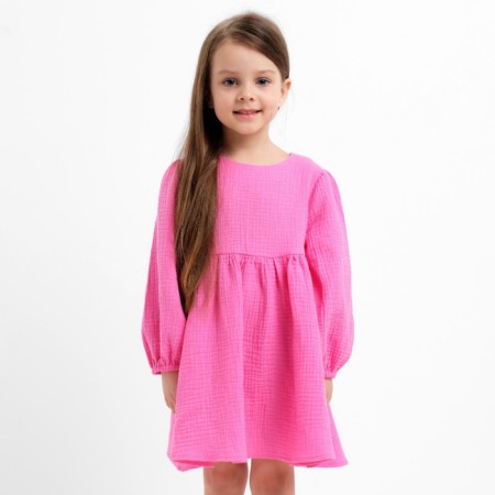 Children's dress with long sleeve KAFTAN "Muslin", size 28 (86 -92 cm) pink color-4
