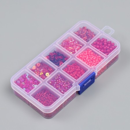 Glass beads 8/0, 12/0 in the box "red" beads, glass and sequins 13x6.5x2.3 cm-4