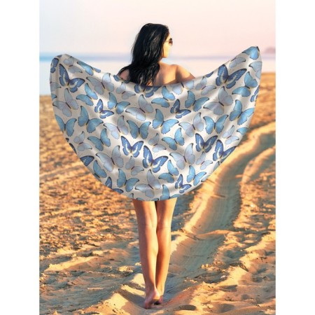 Pareo and beach rug "Blue butterflies", d = 150 cm