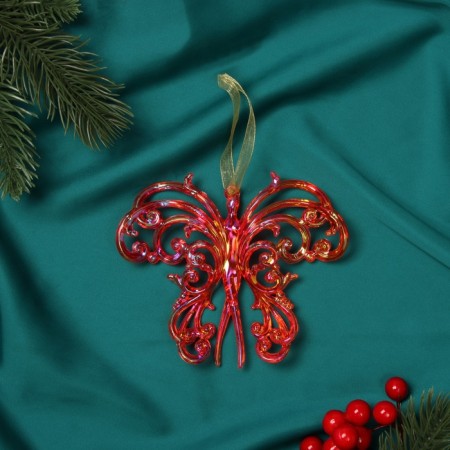 Christmas tree decoration "Lace butterfly" 10x12 cm, red overflow