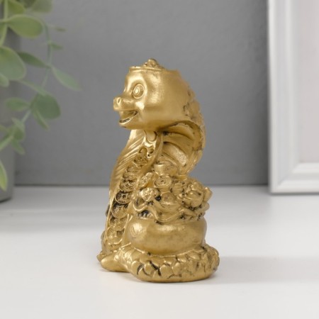 NECKE Polystone "Snake with a bag of Chinese coins" 4.7x7.5x9.7 cm-2