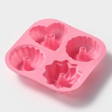 Baking uniform "German cupcake", silicone, 17 × 17 cm, 4 cells, pink color-2