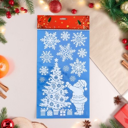 Stickers on the windows "New Year" Santa Claus, Christmas tree, 48x24 cm-1