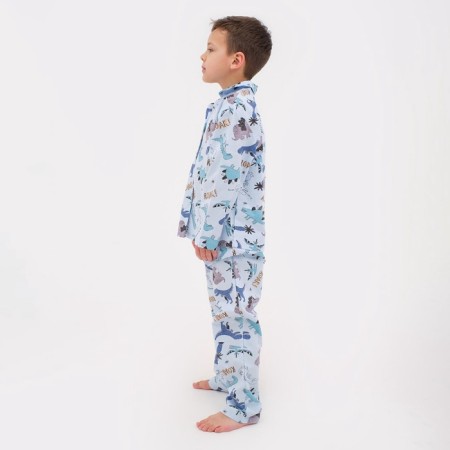 Pajama nursery from a flannel (shirt, trousers) KAFTAN "Dino", size 122-128, blue-3