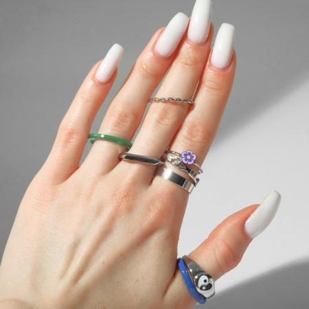Ring set 8 pieces "Dream" yin-yang, colored with silver, size mix-3