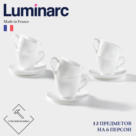 Tea service Luminarc Cadix, 220 ml, 6 people, glass ceramics, white