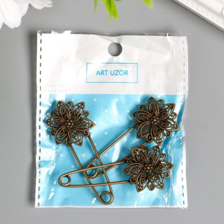 Decor Metal for creativity "Pin with a flower" under brass (J-25) 5.5x2.5 cm-5