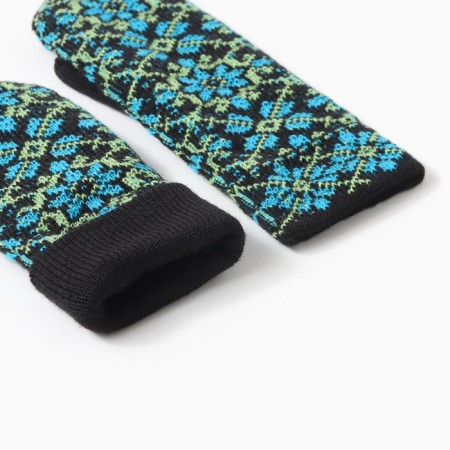 Double female mittens "ornament", black/blue color, river 18-2