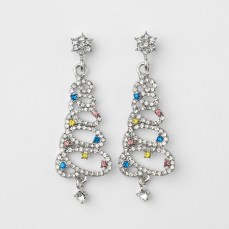 New Year! Earrings "New Year" spiral-Christmas tree, colored in silver-1